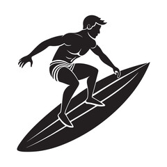 a man on a surfboard silhouette, black and white silhouette, vector and illustration