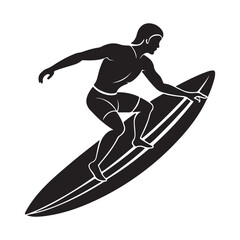 a man on a surfboard silhouette, black and white silhouette, vector and illustration