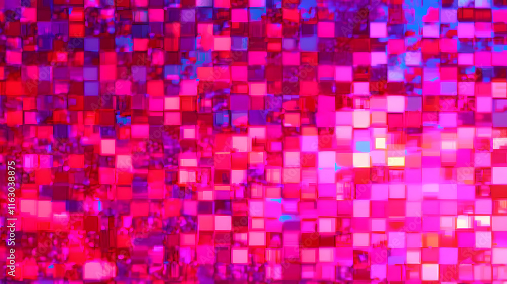 Poster abstract pixel retro 8bit neon pink rgb video game glitch noise texture, square tiles animated retro