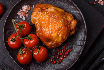 Delicious juicy chicken thighs baked with salt, spices and herbs