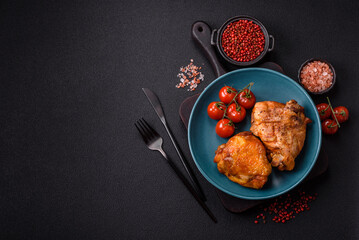 Delicious juicy chicken thighs baked with salt, spices and herbs