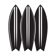 surfboard silhouette, black and white silhouette, vector and illustration