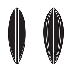 surfboard silhouette, black and white silhouette, vector and illustration