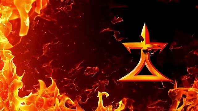 a burning pentagram  with  flames  surrounding it