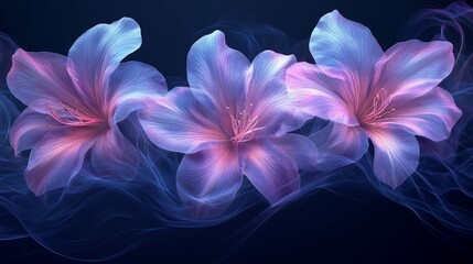 Fototapeta premium Three ethereal flowers float in a smoky haze