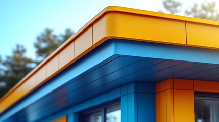 Obraz premium Vibrant Blue and Orange Modern Building Exterior