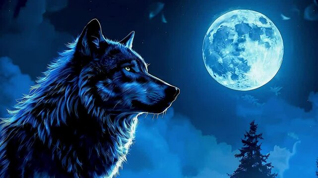 a wolf  and  the moon