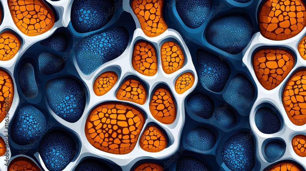 Poster abstract texture design featuring blue and orange cells in a smooth surface pattern for backgrounds