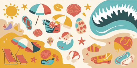 Naklejka premium Summer Beach Vacation Sun Sand Sea Relaxation Fun