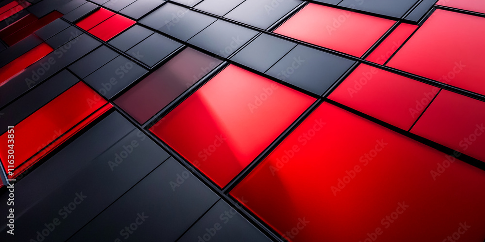Aufkleber modern abstract red and black grid tiles with a reflective surface and geometric perspective