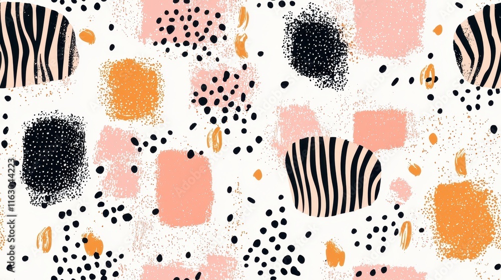 Aufkleber abstract art with colorful shapes and textures featuring black and peach elements on a cream backgro