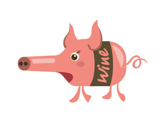 Simple bottle and cute pig illustration
