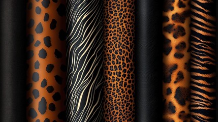 Variety of Unique Animal Print Textures Featuring Wild Patterns in Vibrant Orange and Black Shades