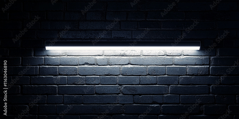 Aufkleber a dark brick wall illuminated by a single bright white bar light, creating a modern and minimalist d