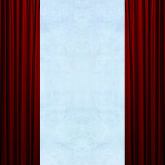 赤いカーテンと青い壁　