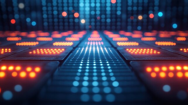 Abstract digital technology background with glowing lights.