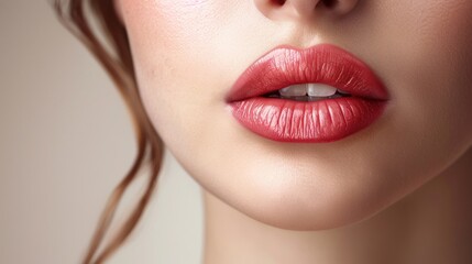 Beautiful red lips close-up. Make-up concept.