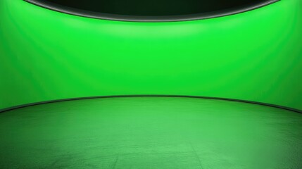 Green screen studio backdrop, curved wall, floor.