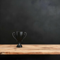 Black Trophy on Wood, 3D Illustration