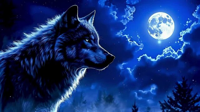a wolf  and  the moon