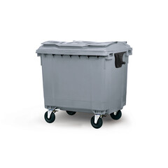 Durable Gray Industrial Dumpster on Wheels for Effective Waste Management and Disposal in Various Commercial and Industrial Environments