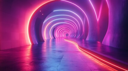 Vibrant neon tunnel with striking pink and red lights for a futuristic look