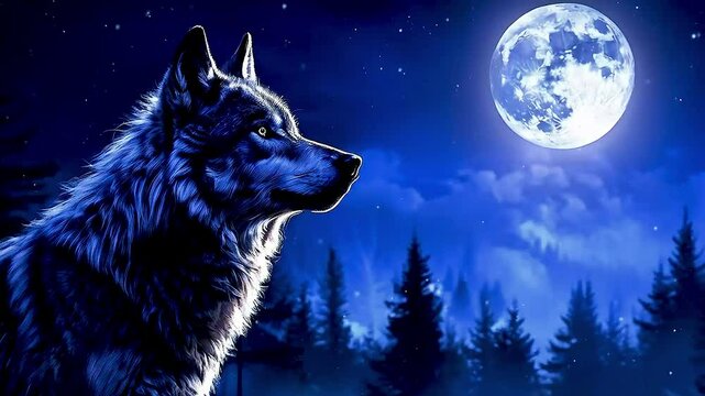a wolf  and  the moon