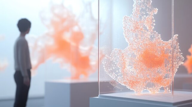 A dynamic holographic display of generative design, with abstract elements forming, morphing, and dissolving in infinite variation