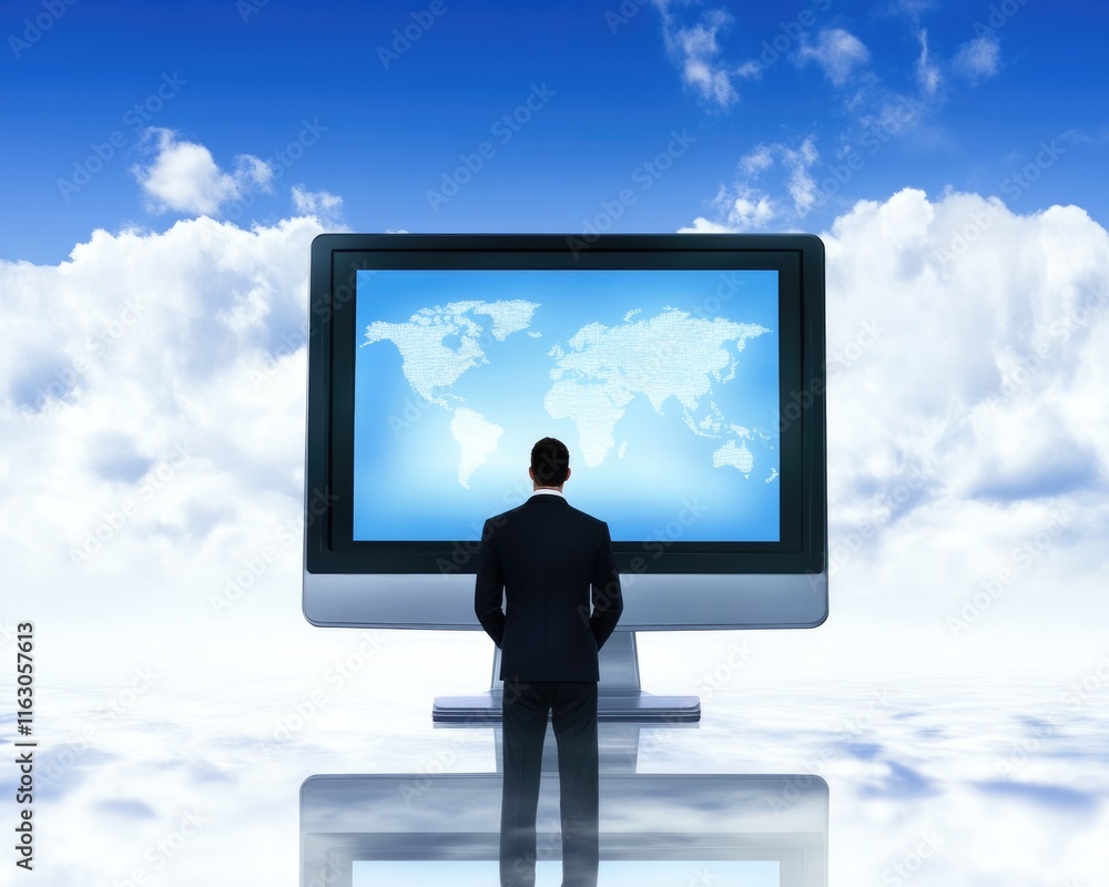 Poster homepage connection. concept of business address and advanced technology in browser interface