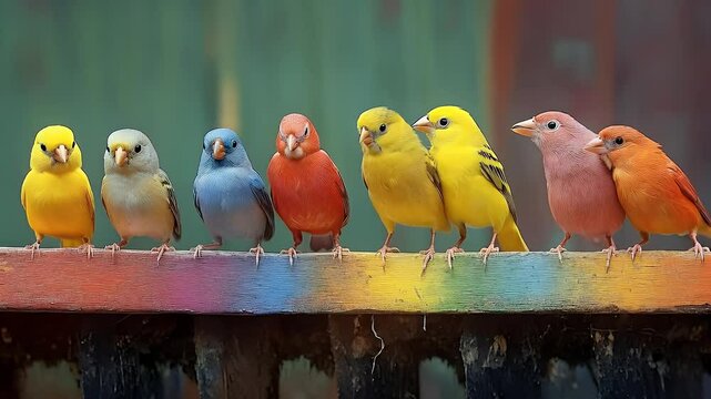 colorful canary birds on the colorful roof