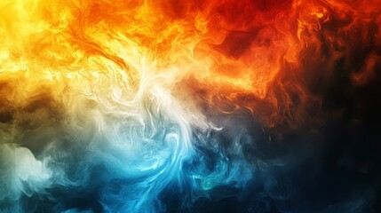Fiery Abstract Swirling Blue and Orange Colors, Digital Art