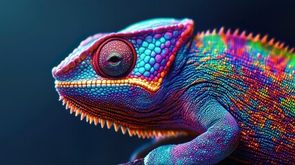 Fototapeta premium Vibrant Chameleon Close-Up Portrait, Jewel-toned Scales