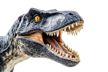 Obraz premium Intimidating Dino: Extreme Closeup of a Menacing T-Rex Figurine with Sharp Teeth on White Background
