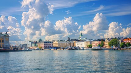 Fototapeta premium Stunning seascape from helsinki s shore on a beautiful summer day with clear blue skies