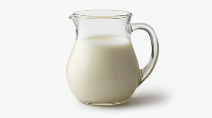 A glass pitcher of fresh milk, file of isolated cut-out object on white background, isolated on white background