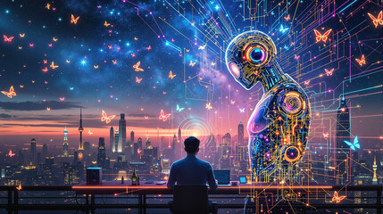 Fusion of Creativity and AI A Futuristic Vision of Technology, Inspiration, and Humanity in a Dreamlike Digital World