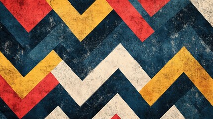 Fototapeta premium Retro Geometric Chevron Pattern: A Vintage Design with Colorful Zigzags and Textured Background