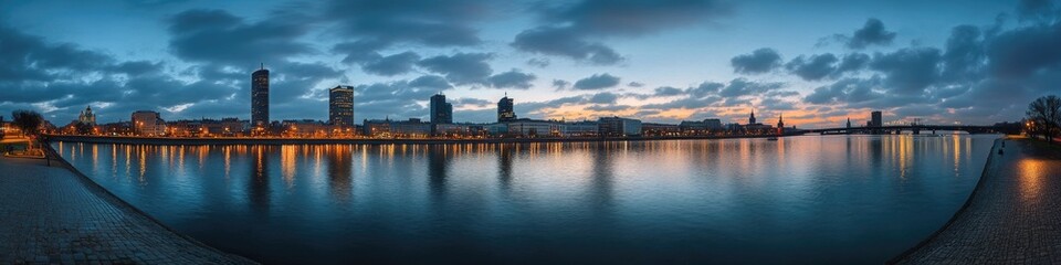 Obraz premium Stunning Panoramic View of Riga Skyline, Showcasing Latvians' Architectural Marvels and Cityscape Beauty