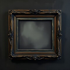 Digital frame mockup with distressed black ornate frame on dark background and copy space