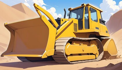 Yellow Bulldozer Desert Landscape Stylized Illustration