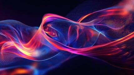 A futuristic abstract design concept displayed as a hologram, blending fluid shapes and neon accents with precision