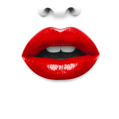 Obraz premium Close-Up of Vibrant Red Lips with Glossy Finish Against a Minimal White Background 
