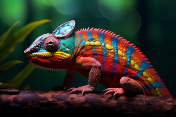 Colorful chameleon in rainforest