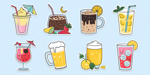 Summer Drinks Stickers Cocktails Lemonade Beer Iced Tea