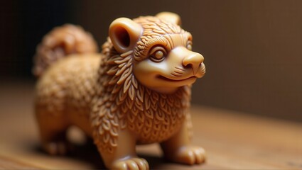 Obraz premium A close-up of a traditional Chinese lion statue with intricate carvings, smooth texture, and vivid details, symbolizing protection and cultural heritage. Generative, AI,