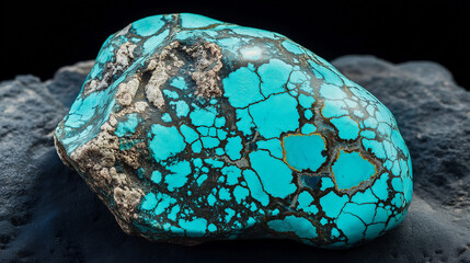 Fototapeta premium close up of a raw turquoise stone on black material