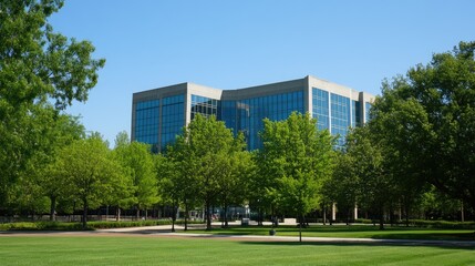 A large building with trees in front of it