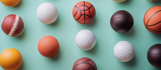 Fototapeta premium Colorful Sports Balls Background: A Vibrant Collection of Golf, Baseball, Basketball, and More