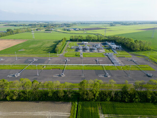 Aerial view of a gas production field, Amsweer, Groningen, The Netherlands