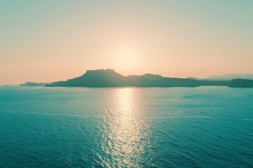 Stunning coastal landscape tropical island paradise with beach sunrise over serene sea horizon